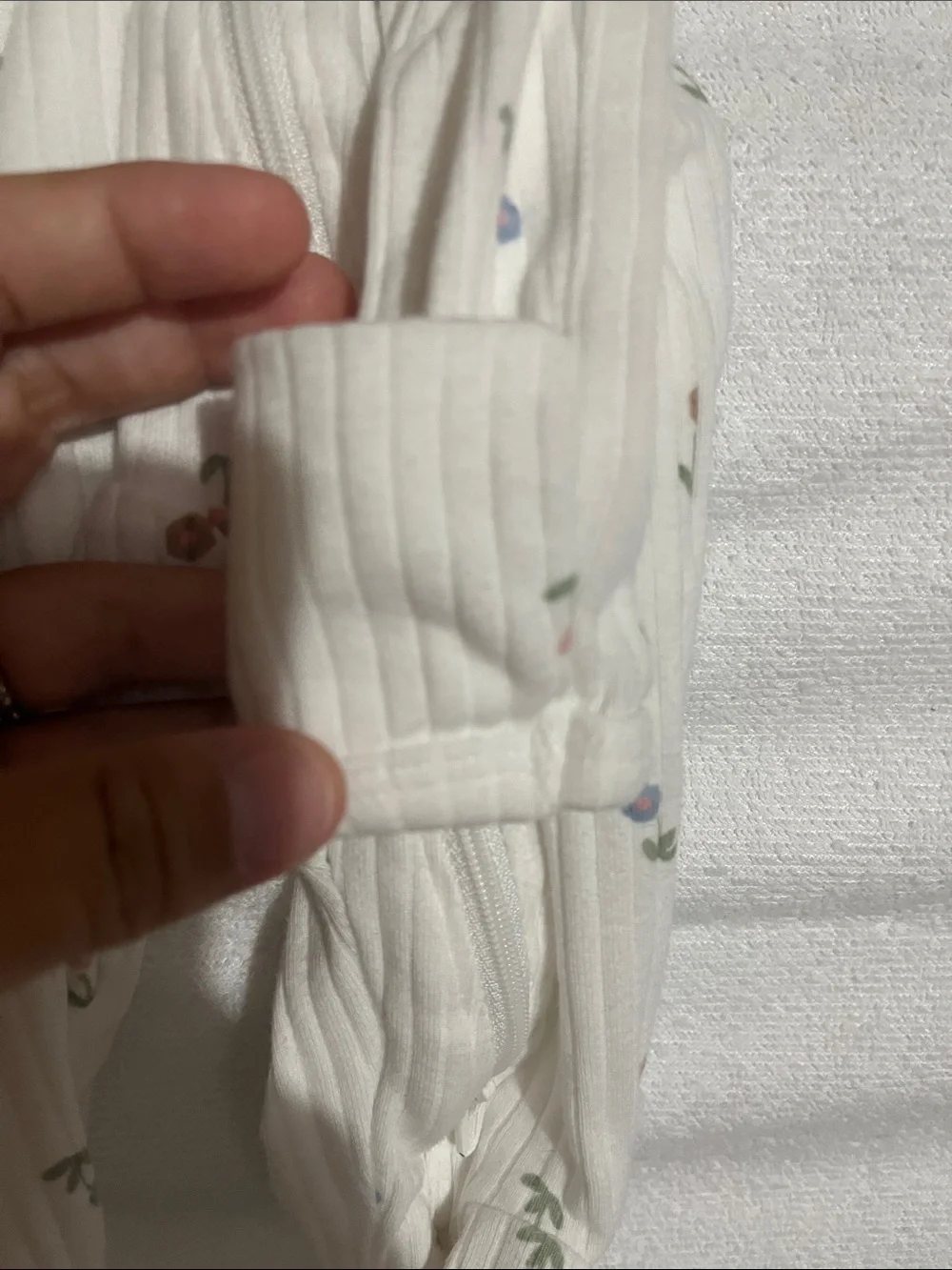 Carter's Cream Ribbed Footed One-Piece with Tiny Floral Print